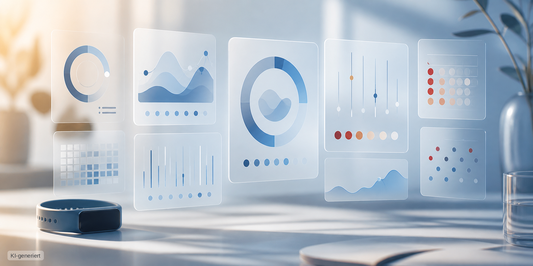 Abstrakte digitale Gesundheitsdaten-Visualisierung als Symbol für Health Score, Blutwerte und Verlaufstracking.