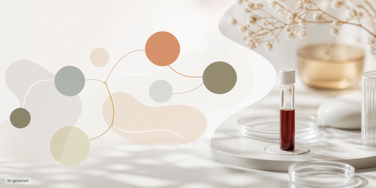 Redaktionelles Headerbild mit Laborprobe und abstrakten Gesundheitsmarkern zur Auswahl passender Bluttests.