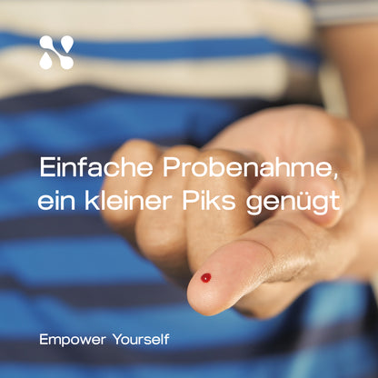 Blutprobe per Fingerstich für einen Nutricells Selbsttest